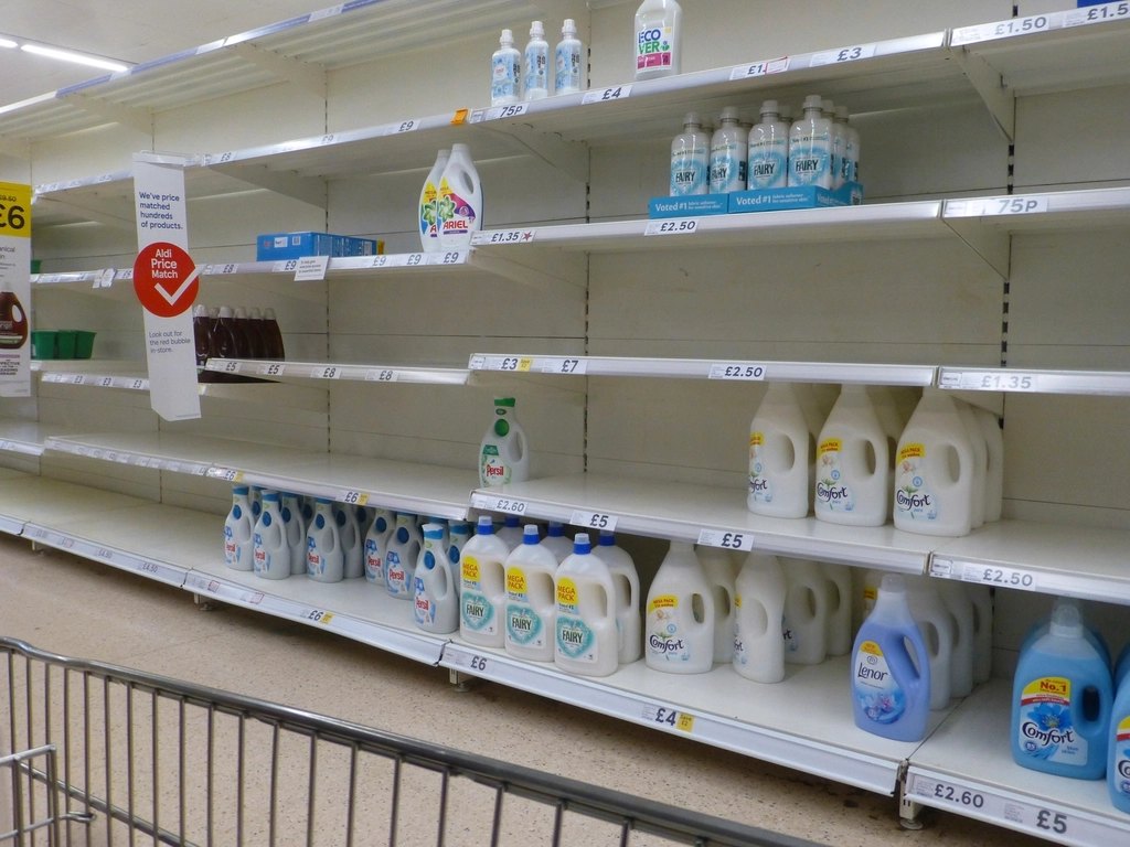 Empty shelves supermarket spring 2020